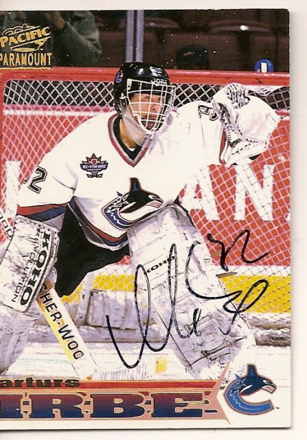 Thumbnail of Arturs IRBE Autographed Signed Hockey Card Canucks Sharks hurricanes