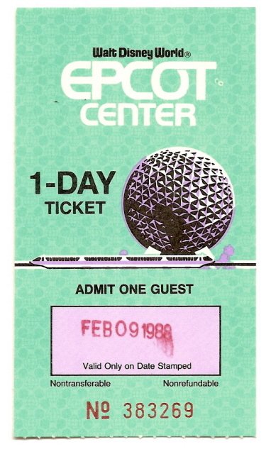 Thumbnail of 1988 Walt Disney World Epcot ticket 1 day pass vintage