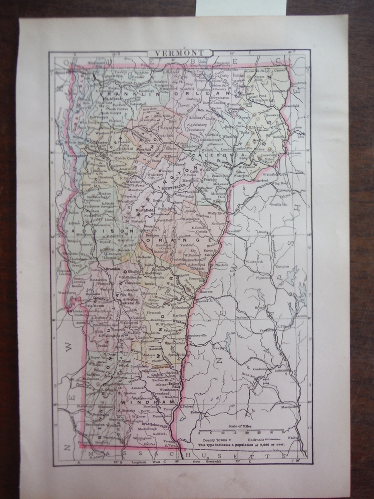 Johnson's  Map of Vermont -  Original (1895)