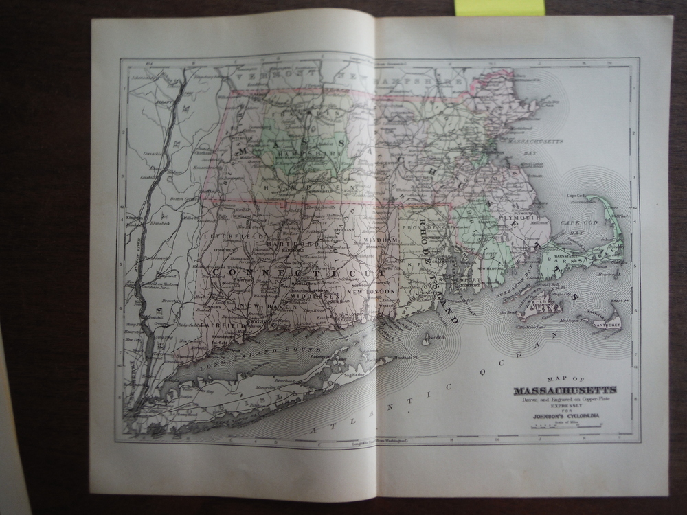Johnson's  Map of Massachusetts -  Original (1895)