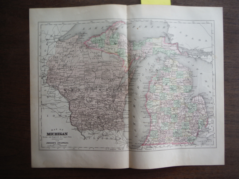 Johnson's  Map of Michigan  (and Wisconsin)  Original (1895)