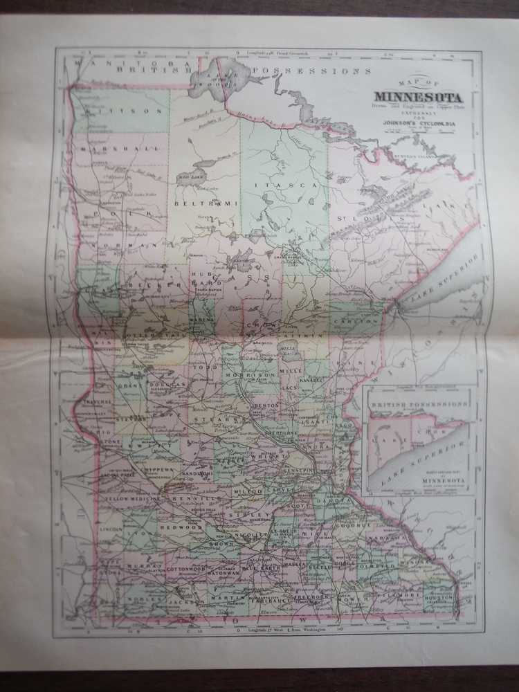 Johnson's  Map of Minnesota  Original (1895)