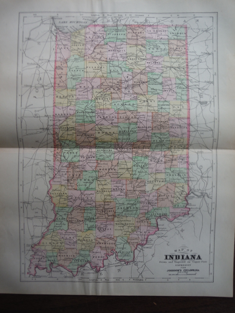 Johnson's  Map of Indiana -  Original (1895)