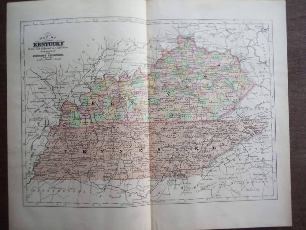 Johnson's  Map of Kentucky -  Original (1895)