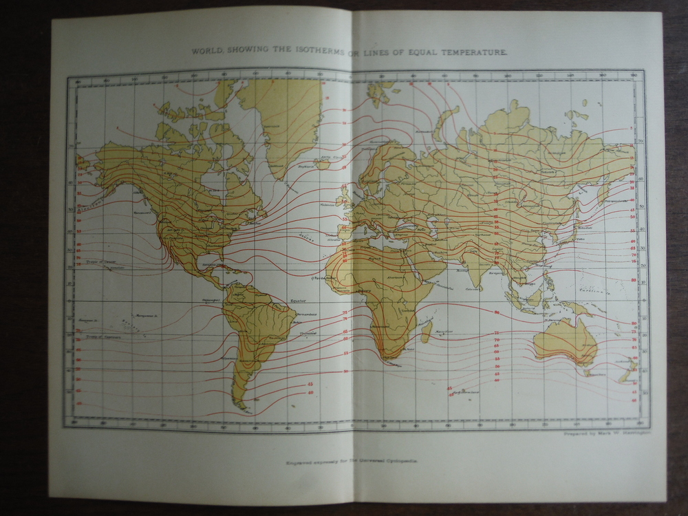 Universal Cyclopaedia and Atlas Map  Map of the World Showing the Isotherms or L