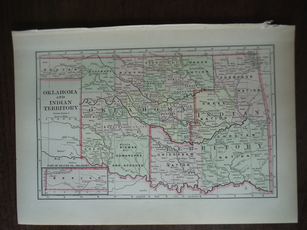 Universal Cyclopaedia and Atlas Map of Oklahoma and Indian Territory -  Original