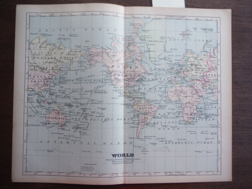Image 0 of Universal Cyclopaedia and Atlas Map of the World Showing Principal Telegraph Lin