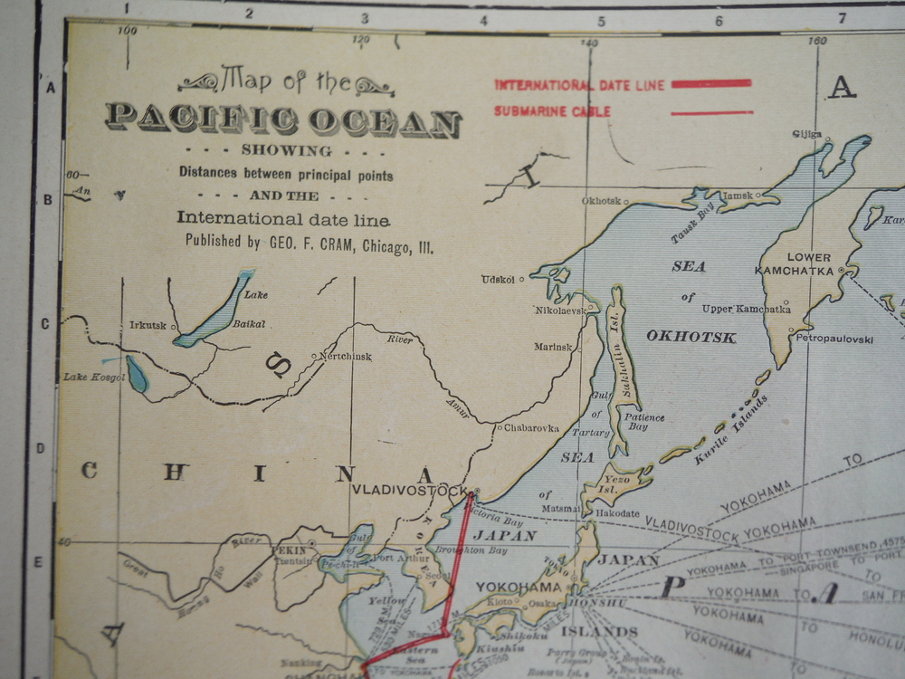 Image 1 of Cram's Map of the Pacific Ocean Showing Distances between Principal Points and t