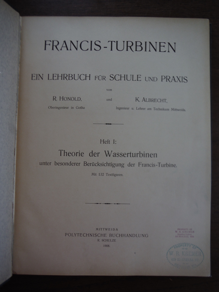 Image 1 of Francis-Turbinen ein Lehrbuch fur Schule und Praxs Heft I: 