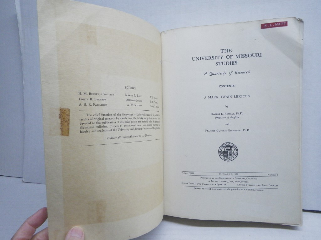 Image 7 of A Mark Twain Lexicon (The University of Missouri Studies A quarterly of Research