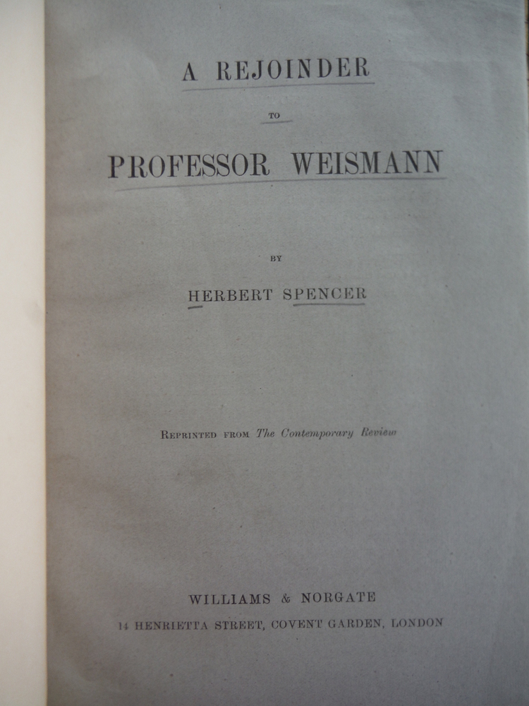 Image 1 of A Rejoinder To Professor Weismann
