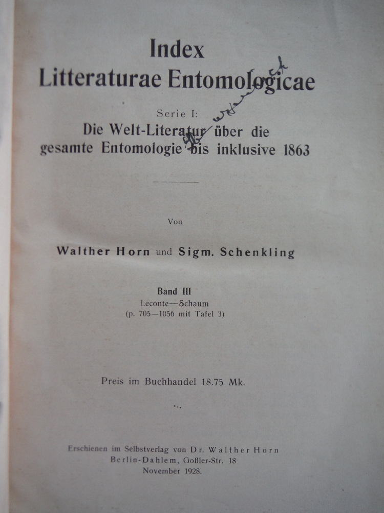 Image 1 of Index litteraturae entomologicae : Serie 1. Die Welt-Literatur über die gesamte