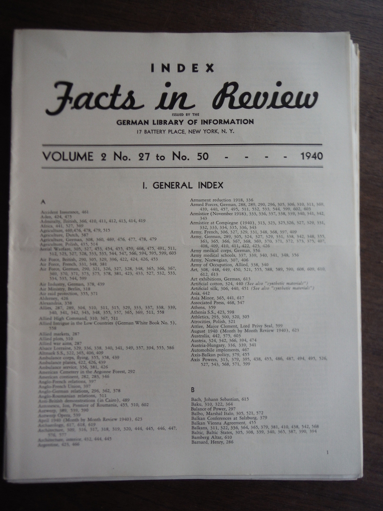 Image 1 of Facts in Review issued by the German Library of Information Vol 2 No. 27 to No. 