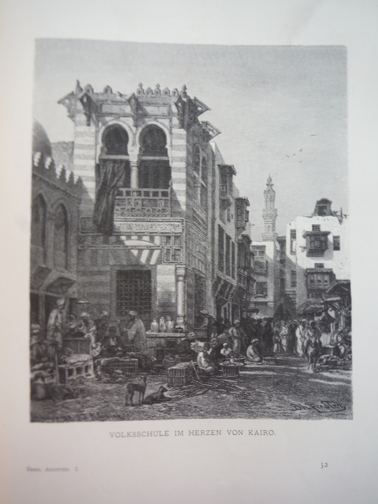 Volkschule im herzen von Kairo by Bernard Fiedler -Steel Engraving (1879)