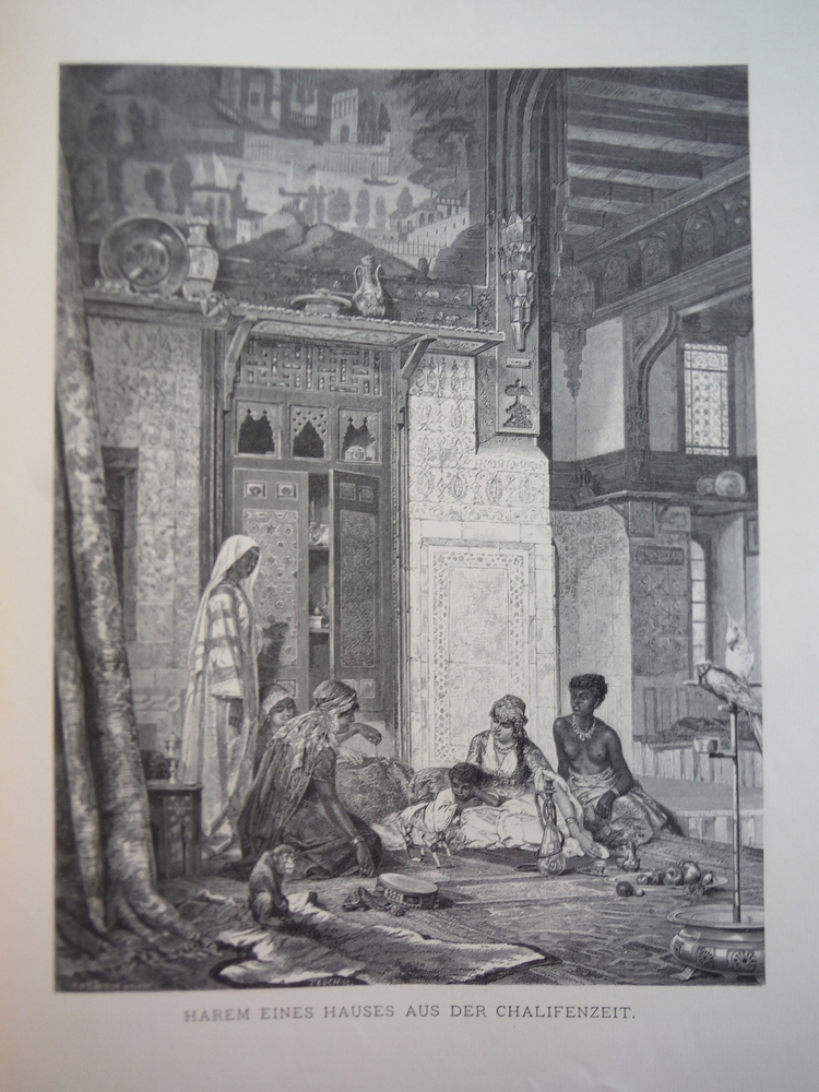 Harem Eines  Hauses aus der Chalifenzeit by Adolf Seel - Steel Engraving (1879)