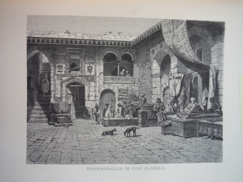Image 0 of Teppichhandler im chan el-chalil by Carl Werner - Steel Engraving (1879)
