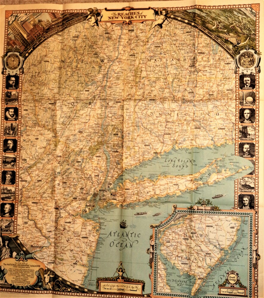 Image 0 of Reaches of New York City Folded Map - National Geographic Magazine April 1939