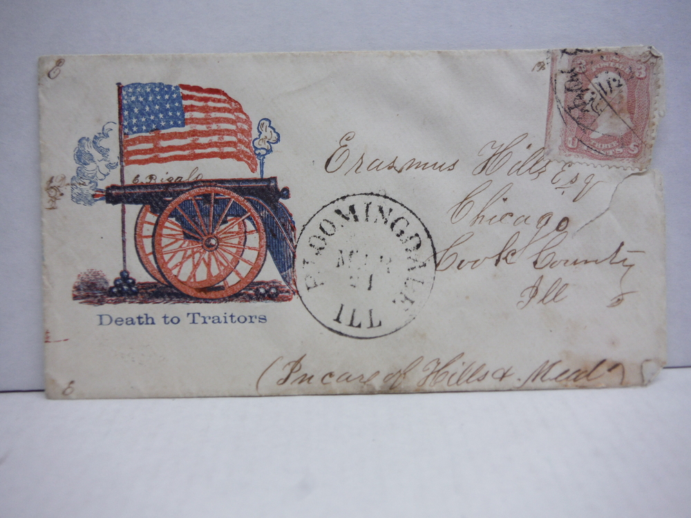 Image 0 of Civil War Patriotic Envelope with Stamp - Death to Traitors - March 1861