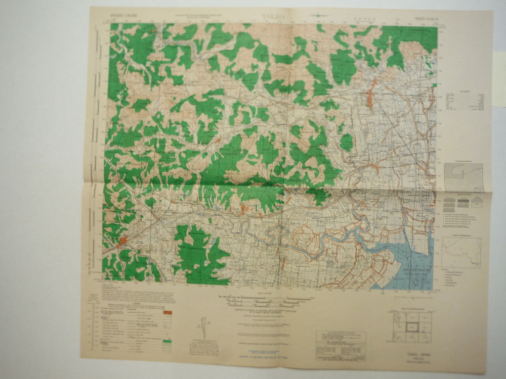 Army Map Service Contour Map of  Takeo, Kyushu Japan (1946)
