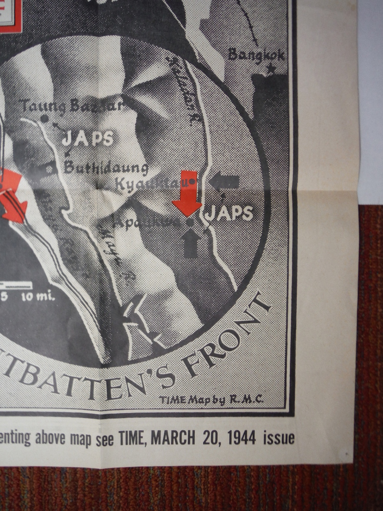 Image 1 of Time Magazine Enlarged WW II Poster Map  STILLWELL'S FRONT - MOUNTBATTEN'S FRONT