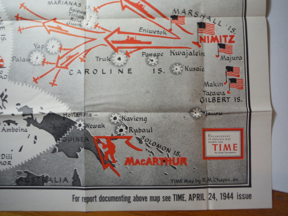 Image 1 of Time Magazine Enlarged WW II  Poster Map  SUPERPOWER IN THE PACIFIC (1944)