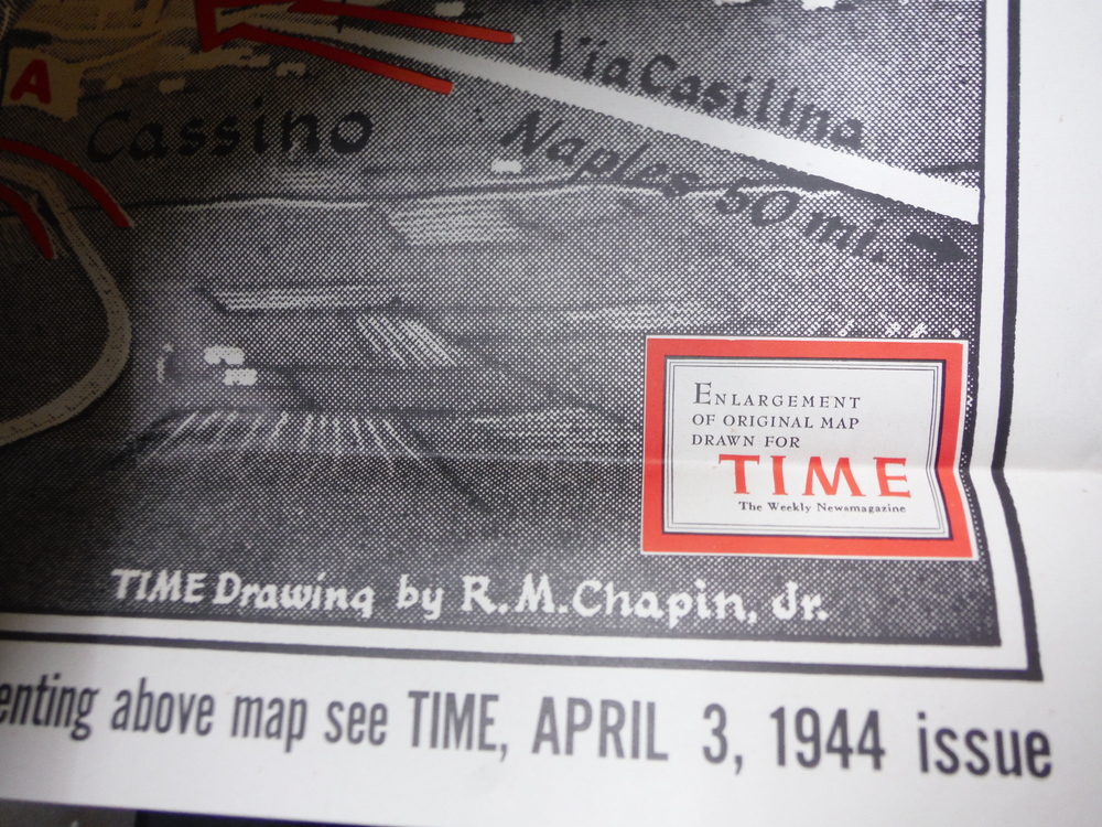 Image 1 of Time Magazine Enlarged WW II  Poster Map  CASSINO CORNER (1944)