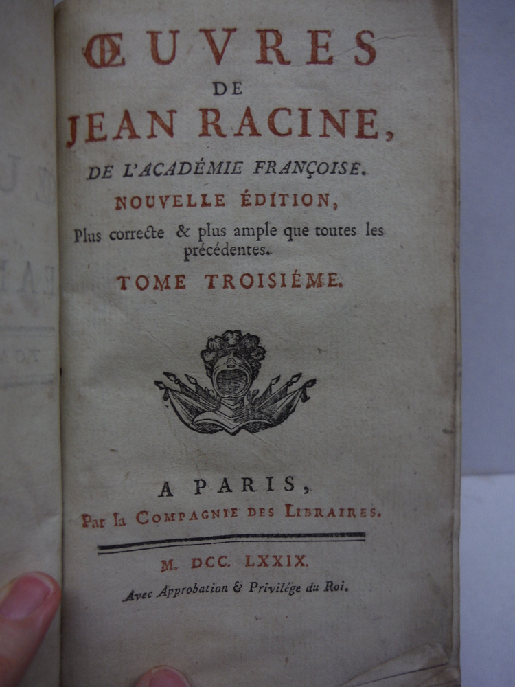 Image 1 of Oeuvres de Jean Racine de l'Academie francoise. Nouvelle édition. Tome, troisi