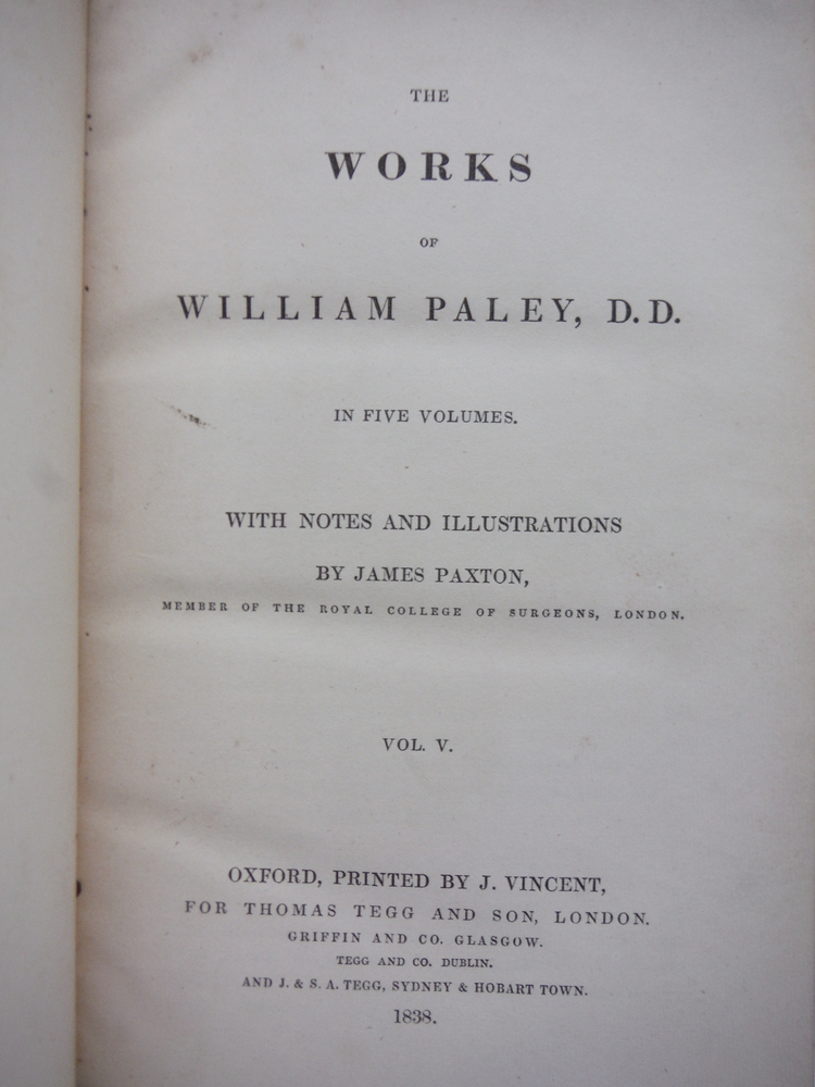 Image 1 of The Works of William Paley, D.D. in Five Volumes with notes and Illustrations by