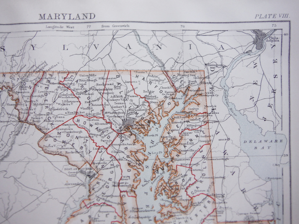 Image 1 of Antique Map of Maryland from Encyclopaedia Britannica,  Ninth Edition Vol. XV Pl