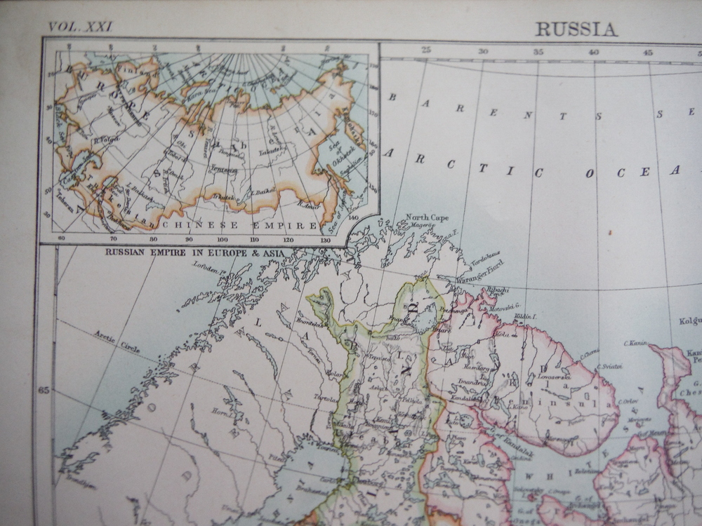 Image 1 of Antique Map of Russia from Encyclopaedia Britannica,  Ninth Edition Vol. XXI Pla