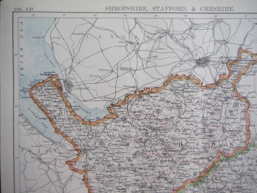 Image 1 of Antique Map of Shropshiire, Stafford, & Cheshire from Encyclopaedia Britannica, 