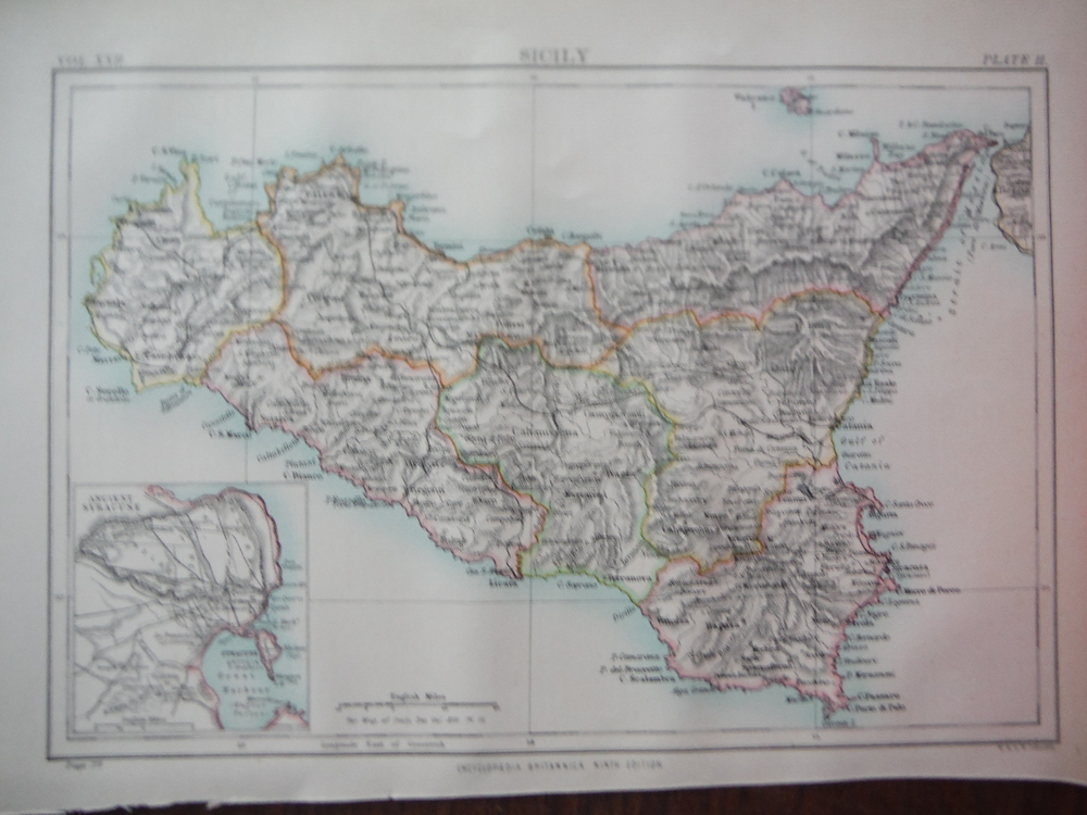 Image 1 of Antique Map of Sicily from Encyclopaedia Britannica,  Ninth Edition Vol. XXII Pl