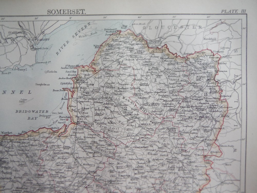 Image 1 of Antique Map of Somerset from Encyclopaedia Britannica,  Ninth Edition Vol. XXII 