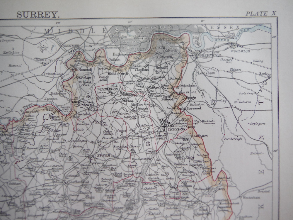 Image 1 of Antique Map of  Surrey from Encyclopaedia Britannica,  Ninth Edition Vol. XXII P