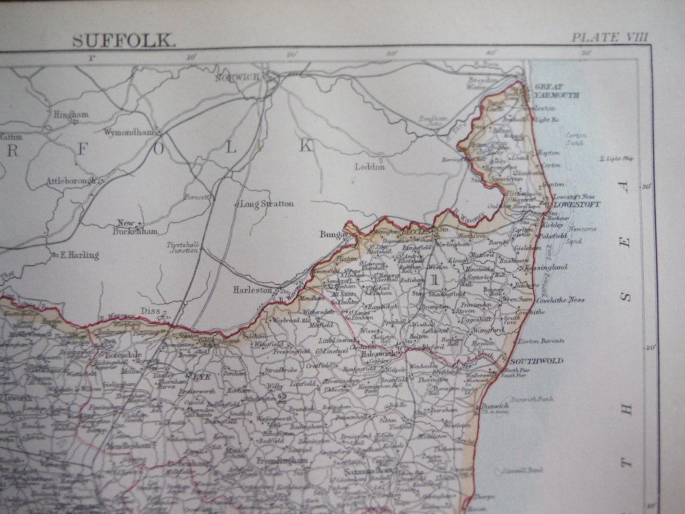 Image 1 of Antique Map of  Suffolk from Encyclopaedia Britannica,  Ninth Edition Vol. XXII 