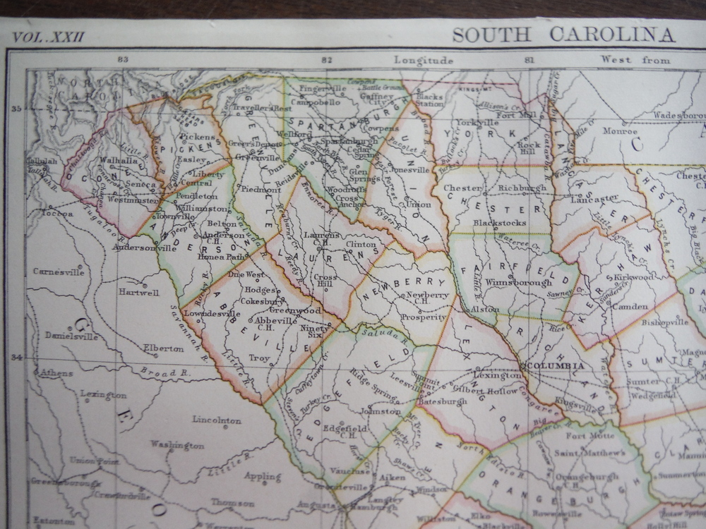 Image 1 of Antique Map of  South Carolina from Encyclopaedia Britannica,  Ninth Edition Vol