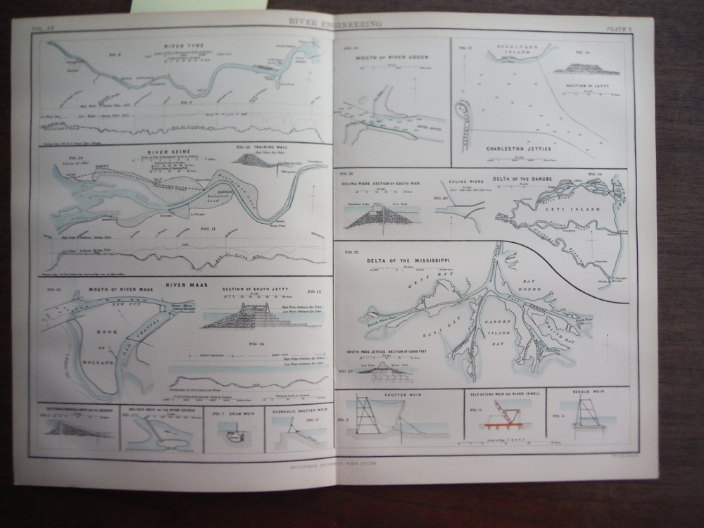 Antique Map of River Engineering from Encyclopaedia Britannica,  Ninth Edition V