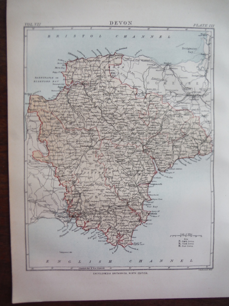 Antique Map of Devon from Encyclopaedia Britannica,  Ninth Edition Vol. VII Plat