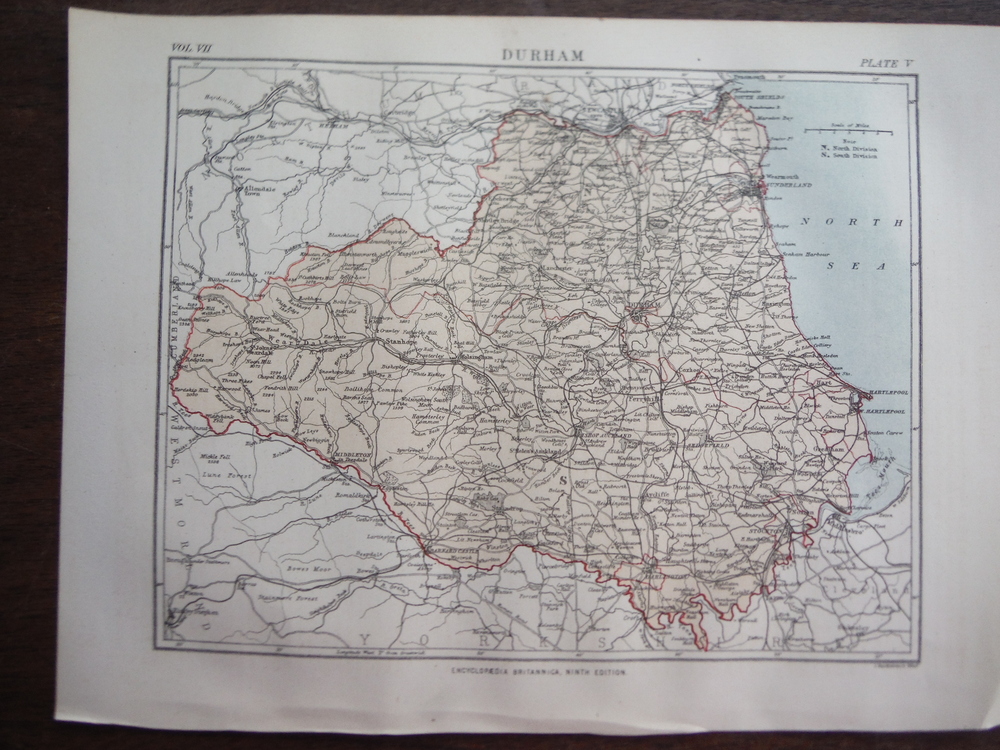 Antique Map of Durham from Encyclopaedia Britannica,  Ninth Edition Vol. VII Pla