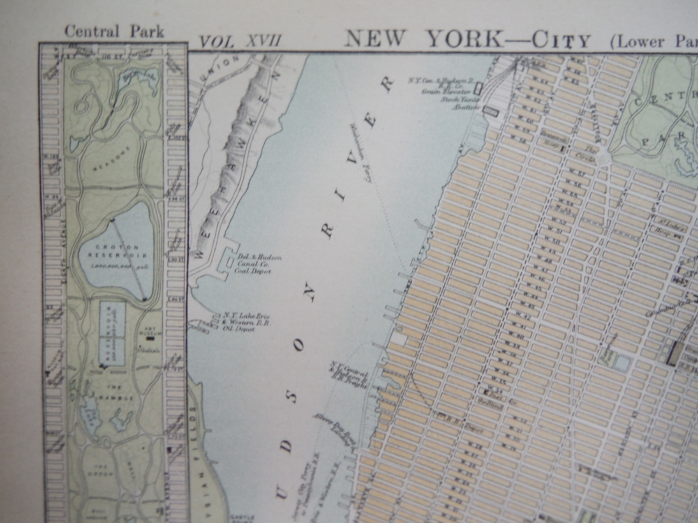 Image 1 of Antique Map of New York City (Lower Part) from Encyclopaedia Britannica,  Ninth 