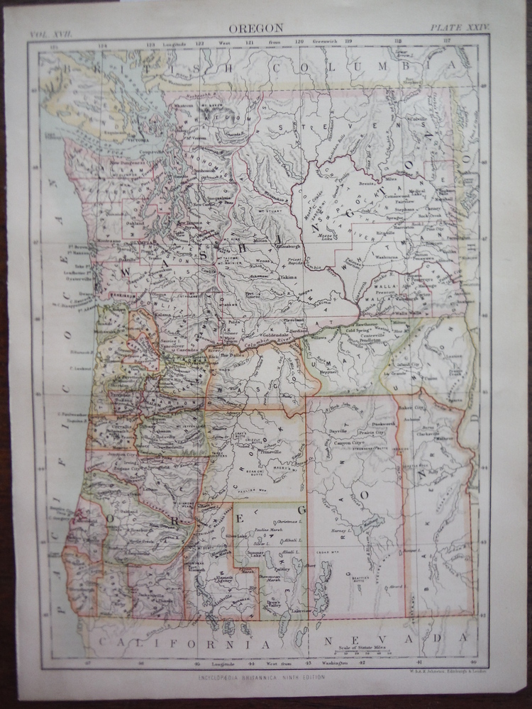 Antique Map of Oregon from Encyclopaedia Britannica,  Ninth Edition Vol. XVII Pl