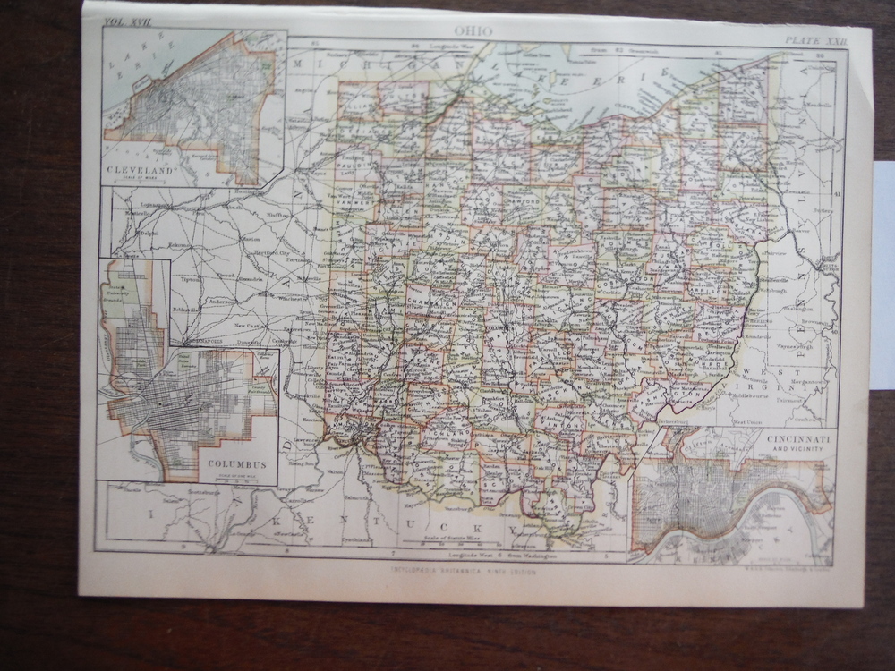 Antique Map of Ohio from Encyclopaedia Britannica,  Ninth Edition Vol. XVII Plat