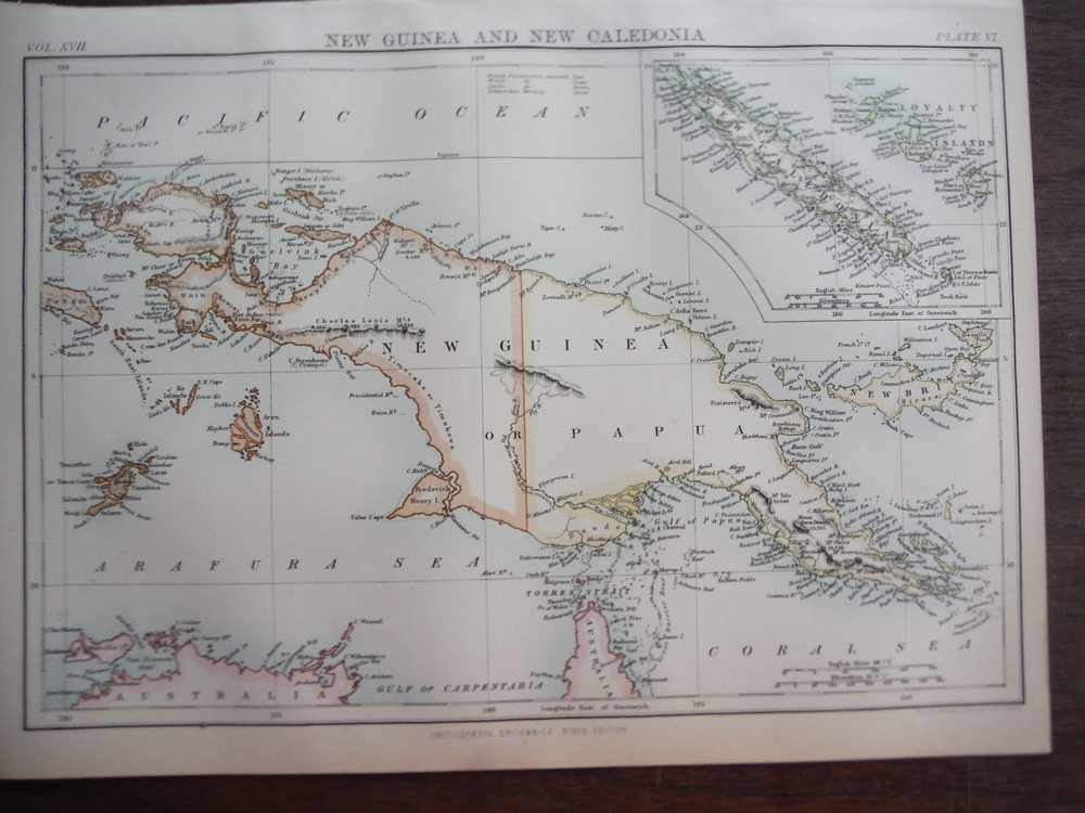 Antique Map of New Guinea and New Caledonia from Encyclopaedia Britannica,  Nint