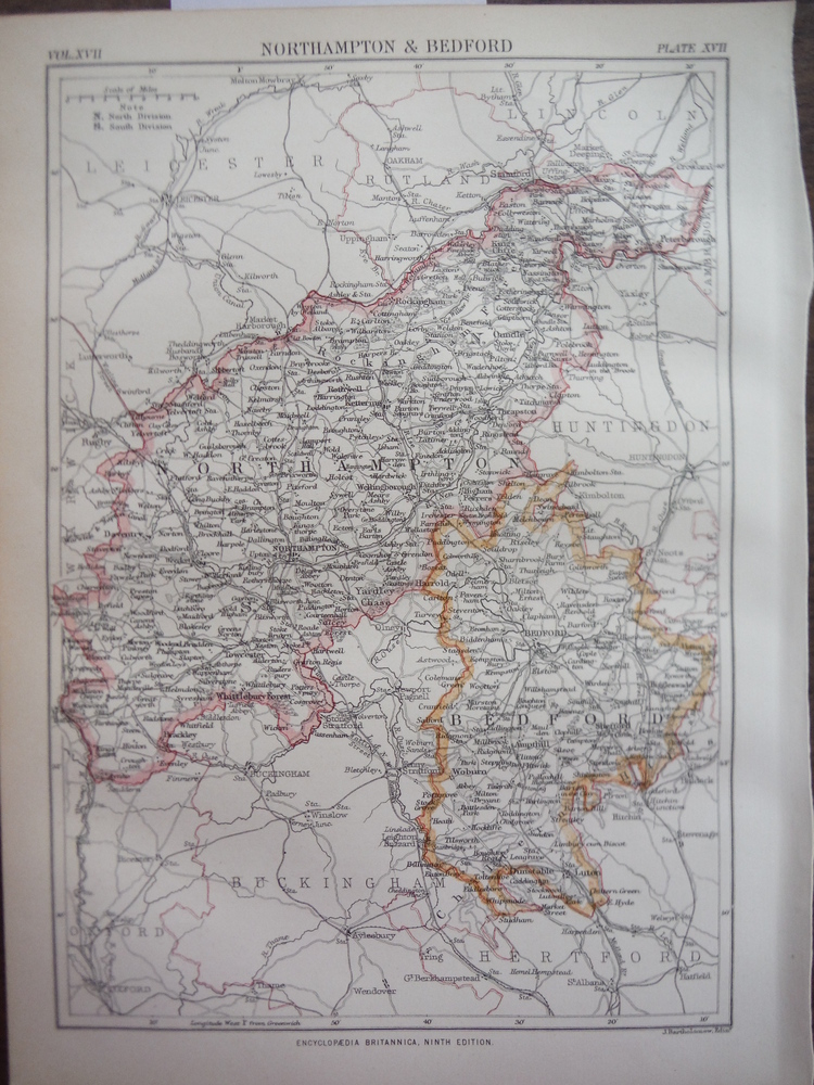 Image 0 of Antique Map of Northumberland and Bedford  from Encyclopaedia Britannica,  Ninth