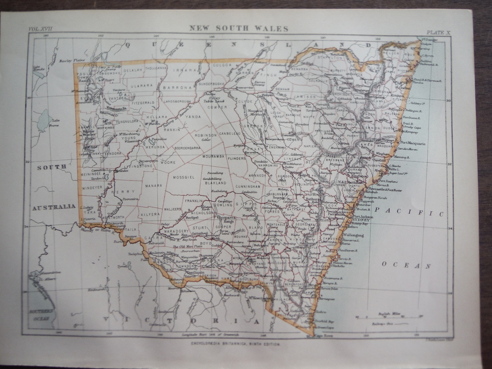 Antique Map of New South Wales  from Encyclopaedia Britannica,  Ninth Edition Vo