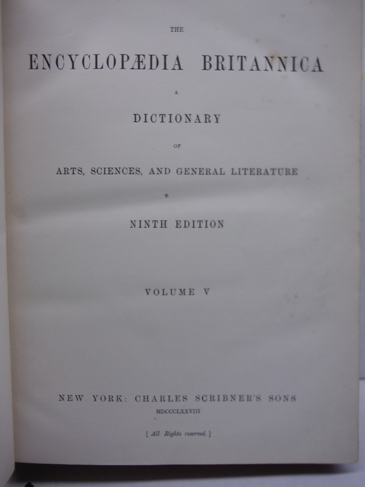 Image 1 of Encyclopaedia Britannica,  Ninth Edition Vol. V  (1878)