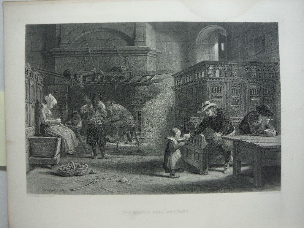 J. Godfrey  Antique Steel Engraving  The Homely Meal Brittany after a Painting