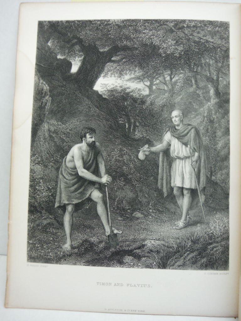 C. Cousen  Antique Steel Engraving  Timon and Flavius after a Painting by H. W