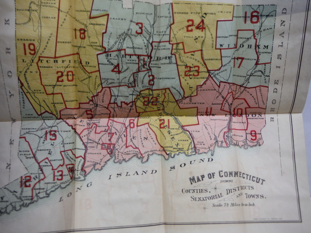 Vintage Colored Map of Connecticut Showing Counties, Senatorial ...