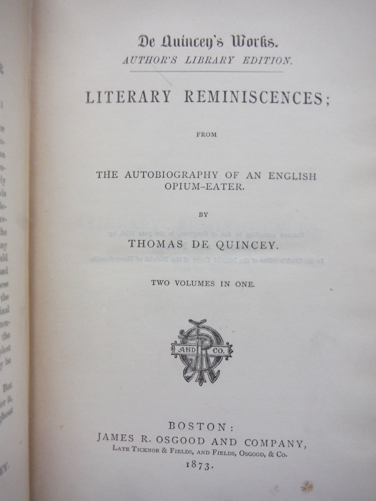 Image 1 of Literary Reminescences from the Autobiography of an English Opium-Eater